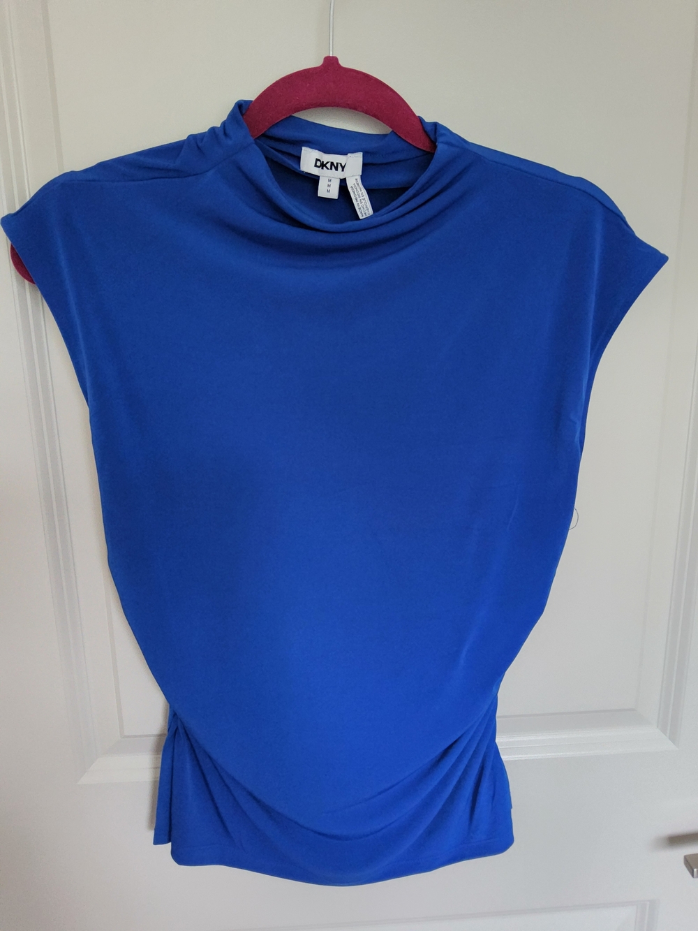 DKNY Royal Blue Mock Neck Cap-Sleeve Blouse